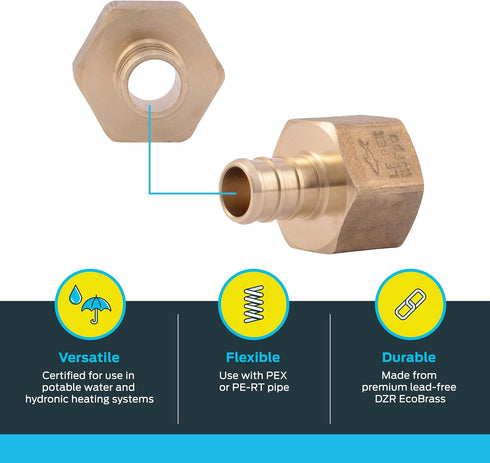 SharkBite 1/2 x 1/2 Inch FNPT Crimp Adapter, Pack of 5, Brass Plumbing Fitting, PEX Pipe, PE-RT, UC072LFA5...