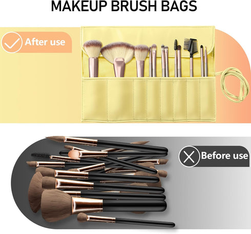 Makeup Brush Bag, Travel Makeup Brush Pouch, Roll Up Portable Cosmetic Organizer, PU Leather Make up Brush Case, Brushes Not Included...