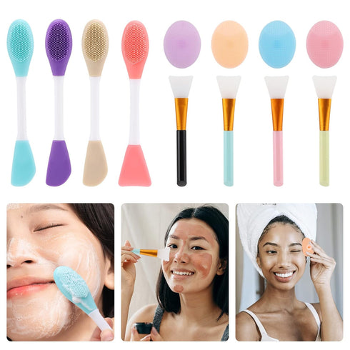 Silicone Facial Mask Applicator, 4 Pcs Face Scrubber, 4 Pcs Face Mask Brush, 4 Pcs 2 in 1 Face Mask Applicator, Lip Exfoliator - Skin Care Tools S...