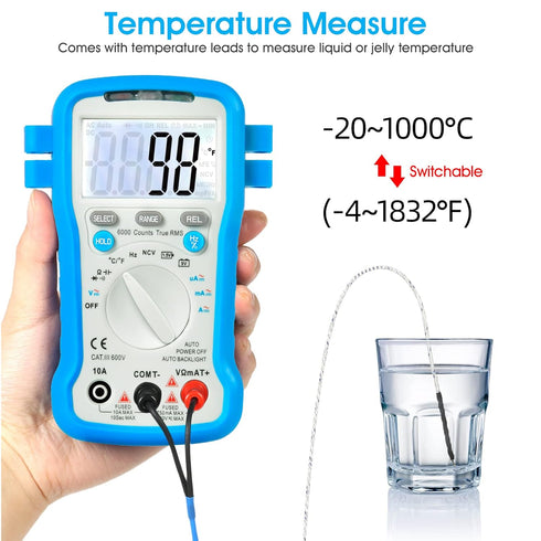 Multimeter 6000 Count TRMS Electrical Tester, Kethvoz 600V Voltmeter Battery Tester Measure AC DC Voltage Current Ohm Capacitance Temperature, Car...