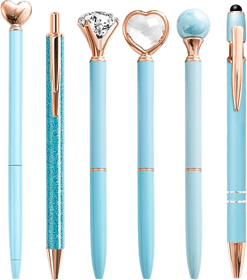Fancy Pens for Women, 6 Pcs Blue Pens Ballpoint Pens Bulk, 1.0mm Medium Point Black Ink Pens for Note Taking, Cute Pens Smooth Writing Pens Gifts ...