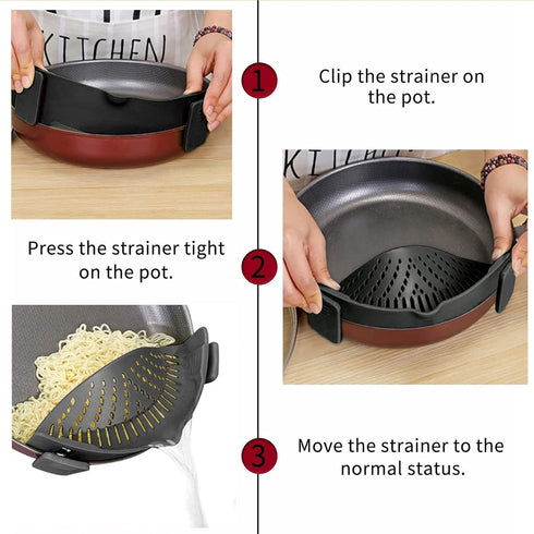 2 Pcs Clip on Strainer, Pot Strainer for Pasta Meat Vegetables Fruit, Silicone Strainer - Fit All Pots and Bowls...