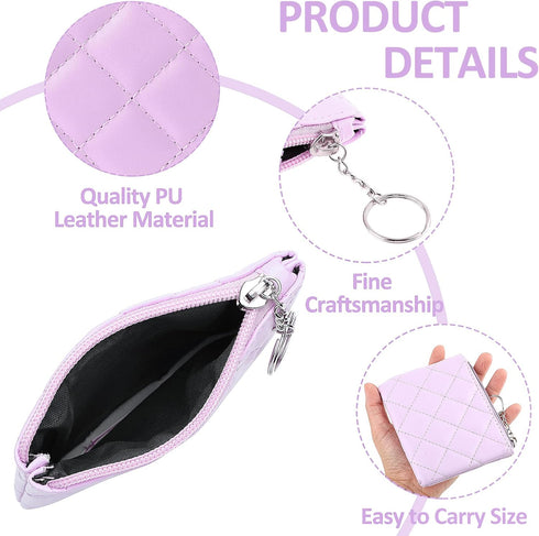 Coin Purse, Rhombus Embroidery PU Zipper Coin Purse Portable Wallet Short Ladies Coin Purse Zippered Keychain Mini Coin Bag for Women & Men Coin W...
