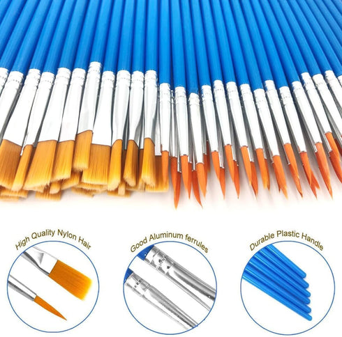60 Pcs Small Brushes Bulk,Flat Round Tip Acrylic Paint Brushes Set Kids Pointed Flat Nylon Hair Brushes for Classroom Painting Party Acrylic Oil W...