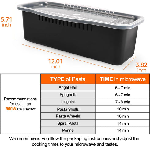 Microwave Pasta Cooker with Strainer Lid- Quickly Spaghetti Cooker- No Sticking or Waiting For Boil- Perfect Make Pasta Every Time- For Dorm, Kitc...