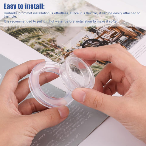 AIEX 2 Inch 4 Sets Patio Table Umbrella Hole Ring and Cap Set Silicone Transparent Including 4 Rings and 4 Stoppers...