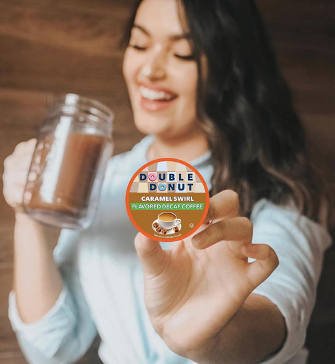 Caramel Swirl Medium Roast Decaf Flavored Coffee Pods for Keurig K Cups Makers from Double Donut, 24 Capsules...