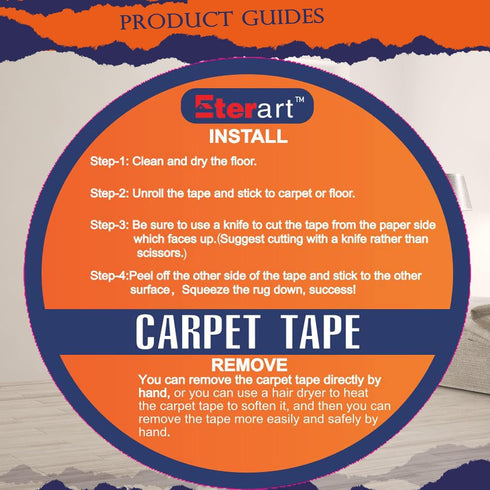 Double Sided Carpet Tape Heavy Duty for Area Rugs,Tile Hardwood Floors,Over Carpet,Rug Tape High Adhesive and Removable,Strong Sticky Tape,Residue...