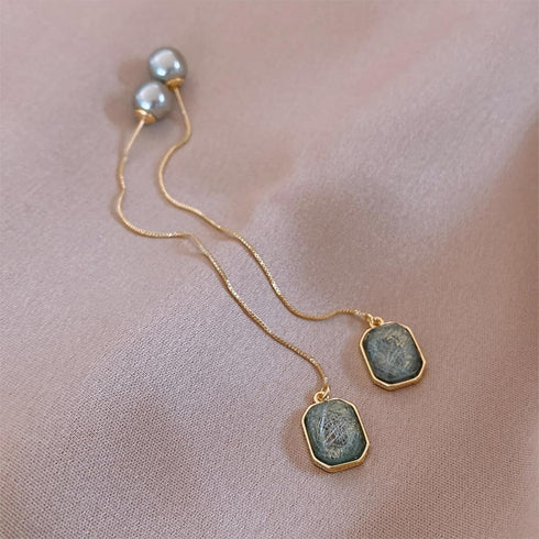 14K Gold Chain Earrings For Women, Threaded Tassel Earrings, Natural Stone Drop Earrings, Long Earrings For Women, Travel Formal Earrings...