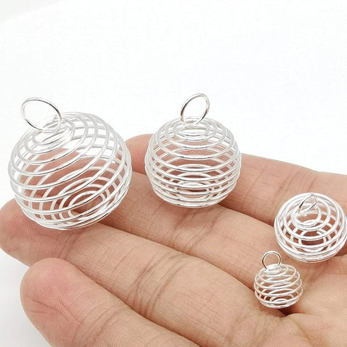 60PCS Spiral Bead Cages Pendants with 60PCS Chains, 4 Sizes Silver Plated Spiral Stone Holder Necklace Cage Pendants for Necklaces Jewelry Making ...