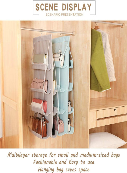 AARAINBOW 1 Pack Hanging Handbag Purse Organizer, Hand Bag Organizer Space Saving, 8 Pockets Wardrobe Organizer, Purse Holder for Closet, 46 L x 1...