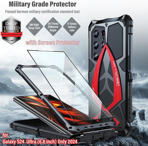 Armor Phone Case for Samsung Galaxy S24 Ultra Military Grade Drop Protection Cover S24Ultra 5G Heavy Duty Hybrid Metal Bumper Built-in Silicone Sh...