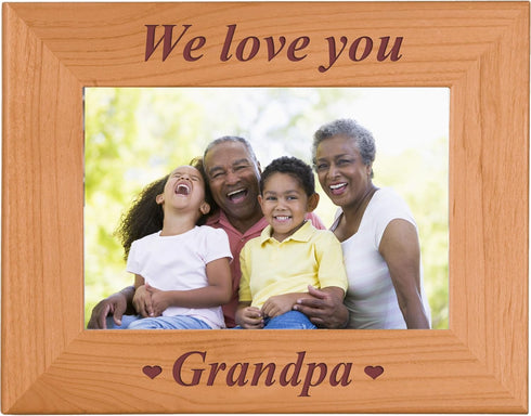 CustomGiftsNow We Love You Grandpa - Engraved Wood Picture Frame - Fits 4x6 inch Photo (4x6-inch Horizonal)...