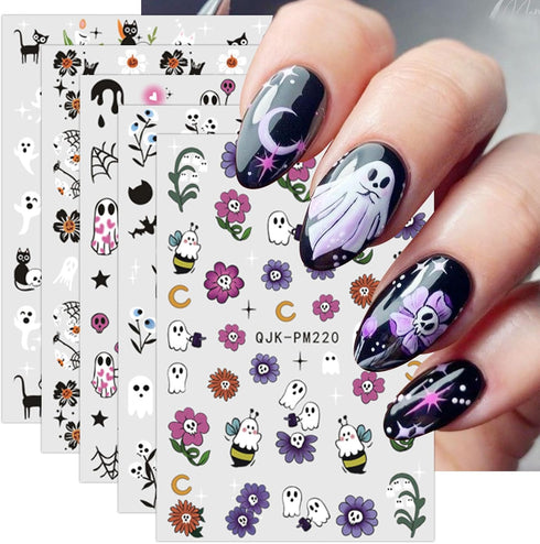 JMEOWIO 9 Sheets Halloween Nail Art Stickers Decals Self-Adhesive Cute Flower Ghost Nail Supplies Nail Art Design Decoration Accessories...