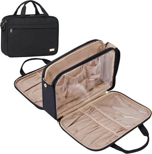 NISHEL Travel Makeup Bag, Portable Cosmetic Organizer, Stand Up Toiletry Bag, Travel Cosmetic Case for Travel Sized Toiletries, Black...