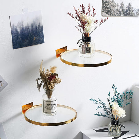 Cityelf Floating Shelves Wall Mounted Gold Wall Decor Iron Glass Hanging Shelf Home Decor Set of 3 Display Ledge Shelves for Living Room Bedroom O...