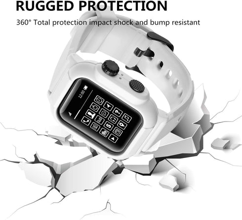 Compatible with for Apple Watch Band Case 42mm 44mm Series 5/4/3, IP68 Waterproof Case with Soft Silicone Band and Anti-Scratch Protector, 360°Pro...