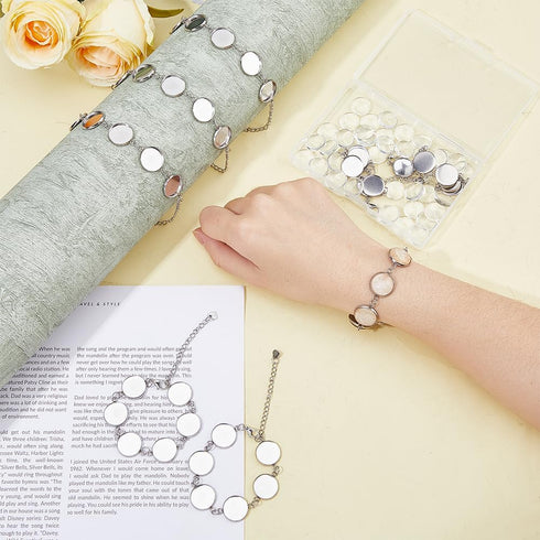 DICOSMETIC 8Pcs Cabochon Bracelet Making Kit Bracelet Bezel Settings Stainless Steel Cabochon Tray Bracelets with Glass Cabochons for Jewelry DIY ...