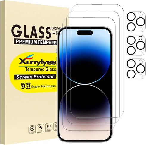 3 Pack Screen Protector for iPhone 14 Pro Max 6.7 inch + 3 Pack Camera Lens Protector Tempered Glass Film...