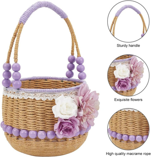 ORIGACH 102 Pcs DIY Macrame Basket Kit Cotton Rope Basket Weaving Kits for Beginners with Video Tutorials Storage Basket with Handles for Picnic H...