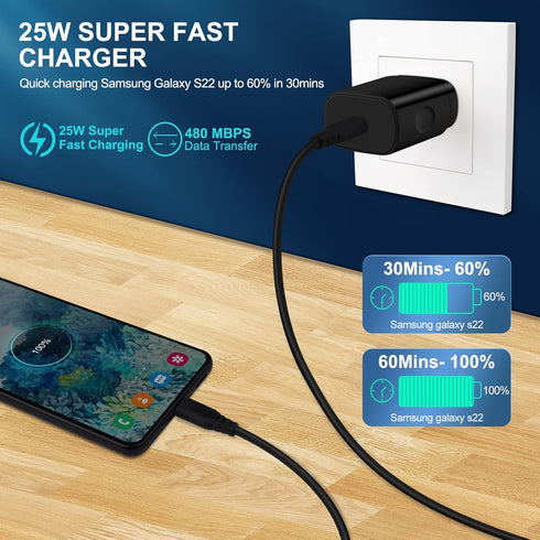 25W Super Fast Charger Type C for Samsung Galaxy A54 5G A14 A13 S23 S23+ S23 Ultra S22 S21 FE S20 A03s A53 A04s A23 A33 A34,Z Fold4 3 Z Flip4,USB ...