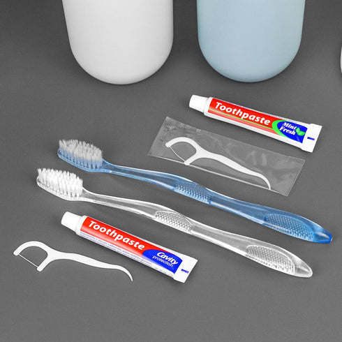 30 pcs Disposable Toothbrushes with Toothpaste Floss Individually Wrapped, 2 Color Disposable Toothbrush, 10g Toothpaste, Dental Floss Pick, Bulk ...