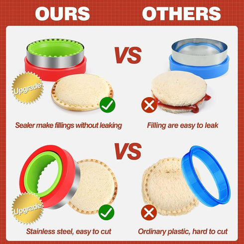 HINZER Sandwich Cutter and Sealer Set 4 Pcs Bread Decruster Sandwich Cutter Pancake Maker Heart Square Circle Dinosaur Shape DIY Cookie Cutters Gi...