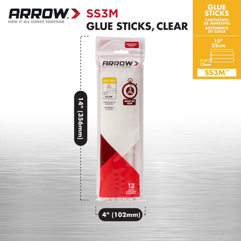 Arrow SS3M Full Size Slow Set Glue Sticks for Hot Glue Guns, Use for High Temp and Low Temp Crafting, Hobbies, and General Repair Projects, 10-Inc...