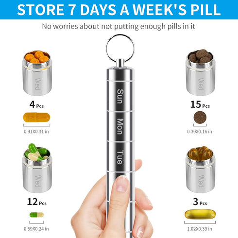 Pill Box Organizer, 7 Compartment Pill Case, Waterproof Emergency Medicine Container, Daily Pills Holder, Pill Dispenser Storage Box with Keychain...