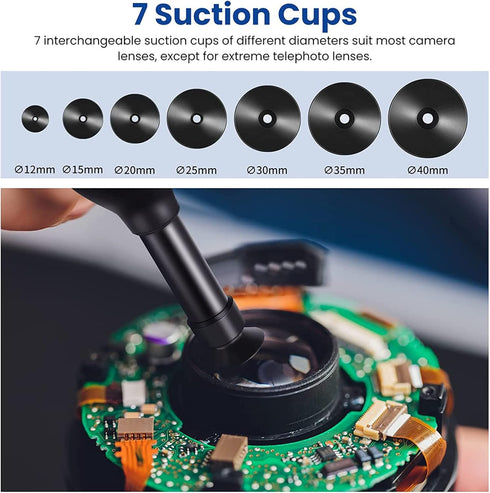 Lens Sucker Kit, 8-in-1 Sucker Kit with 7 Interchangeable Strong Suction Cups, Long Anti-Static Pen Manual Vacuum Suction Pen Lens Puller Repair T...