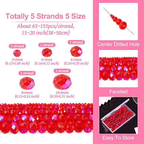 Craftdady 486Pcs Red Valentines Beads Faceted Rondelle Glass Crystal Beads Transparent for Women Girls Crafts DIY Bracelet Beading Jewelry Making ...