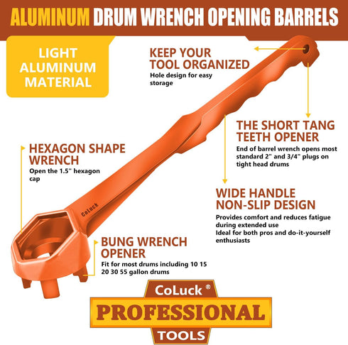 Drum Wrench 2Packs, Aluminum Gallon Bung Wrench Barrel Dung Wrench Drum Opener Tool for Opening 10 15 20 30 50 55 Gallon Drum, Fits 2 inch and 3/4...