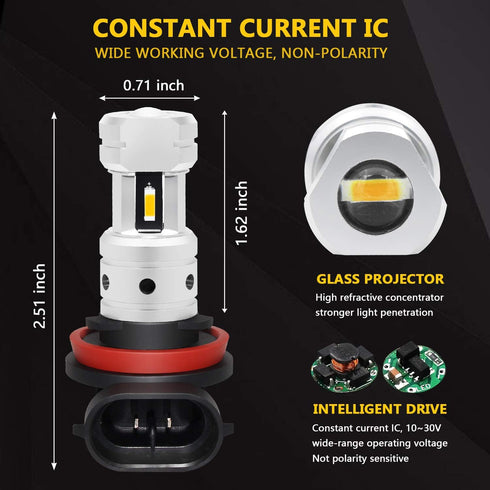 PHINLION H8 H11 LED Yellow Fog Light Bulbs, 3800 Lumens Super Bright H11LL H16 LED Bulb Replacement for Car Truck DRL and Fog Lights, 3000K Golden...