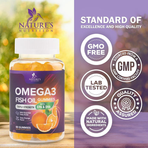 Omega 3 Gummies for Adults, Omega-3 Fish Oil Gummies for Heart Support, Omega 3 Supplement High Absorption DHA & EPA, Joint & Brain Support, Natur...