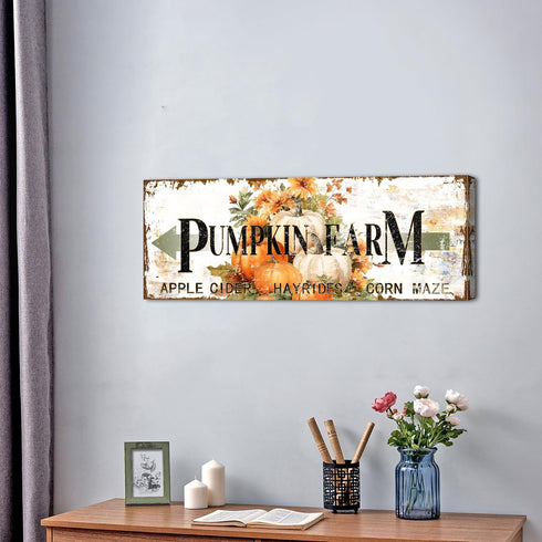 Pumpkin Canvas Wall Art Rustic Farmhouse Fall Picture for Kitchen Dinner Room Autumn Themed Sign Wall Decor Thanksgiving Halloween Festival Harves...