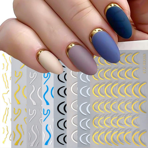 8 Sheets French Nail Art Sticker 3D Streak Line Nail Decals Reflective French Nail Art Supplies Geometric Lines Nail Art Stickers Wave Swirl Strip...