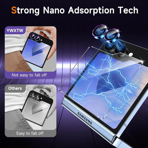 YWXTW EZ Alignment for Samsung Galaxy Z Flip 6 Screen Protector, 2 PCS Front Tempered Glass Cover Screen Protector+1 Set Camera Lens Protector, Bu...