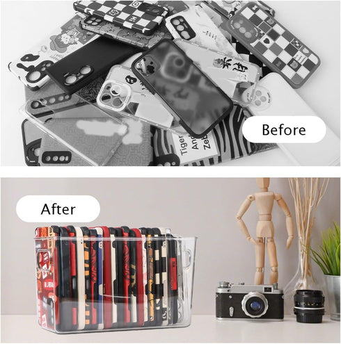 Plastic Clear Phone Case Organizer, Storage Holder Box with Handle Multifunctional Phone Case Storage, Electronics Organizer for Desk, Cabinet, Sh...