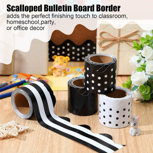 4 Rolls 157ft Bulletin Board Borders Scalloped Border Trim Bulletin Board Decorations Bulletin Borders for School Classroom Chalkboard Whiteboard ...