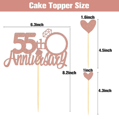 Sumerk 55th Anniversary Cake Topper,13PCS Rose Gold Glitter Cake Toppers Cake Decorations Set for 55th Wedding Anniversary Celebration Party...