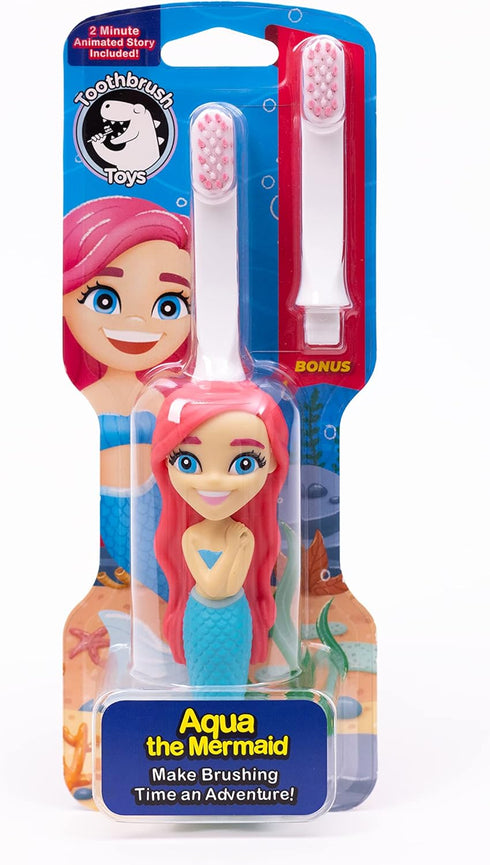 Kids Manual Toothbrush 2-10 Year Old - Aqua The Mermaid for Kids | Soft Bristles - Gentle on Gums | Large Handle – Easy Grip for Small Hands | Bon...