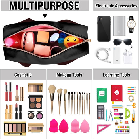 Chenille Letter Clear Makeup Bags Stuff Tote, Preppy Patch Makeup Bag Zipper with Handle, Waterproof PVC & Nylon Portable Glitter Large Cosmetic T...