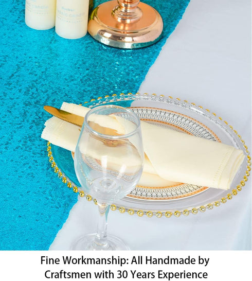 ShiDianYi Turquoise Sequin Table Runner - 14" x 108" Aqua Blue Sequin Tablecloth - Teal Wedding Table Runner...