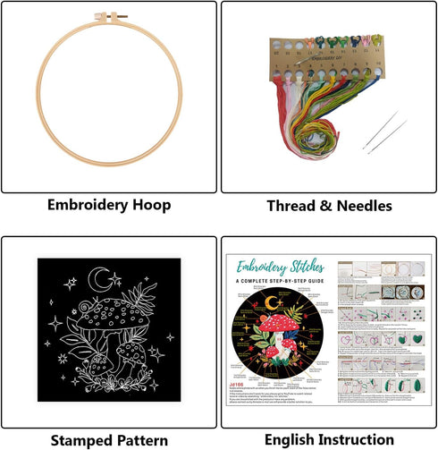 Nuberlic Mushroom Embroidery Kits for Beginner Adults Cross Stitch Kit with Stamped Pattern Include Embroidery Cloth Hoops Threads Needles...