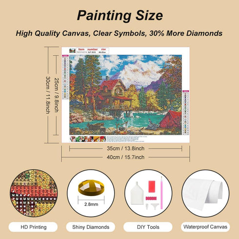 SJUTOUCI Diamond Art Painting Kits for Adults, Nature Landscape Diamond Art Kits for Beginners, DIY Full Drill Fall Lake House Gem Art for Home Wa...