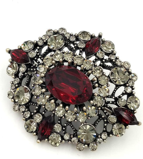 Antique Gold Tone Geometric Foliate Filigree Art Deco Blue Oval Shaped Brooch (Blue)...