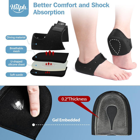 Hilph Heel Pads Protector for Plantar Fasciitis & Heel Pain Relief, Heel Cushions with Inside Gel Supports for Women Men Heels Spur Pain Relief, A...