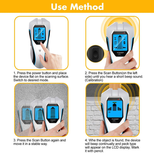 Stud Finder Wall Scanner - 5 in 1 Stud Finder Tool with Smart Microprocessor Chip HD LCD Display and Audio Alert, Stud Finder Beam Finder for Wood...