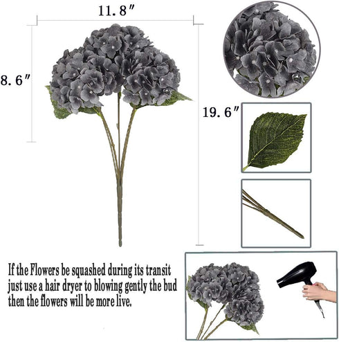 Jim's Cabin Artificial Flowers Silk Hydrangea Flowers with 5 Big Heads Fake Flower Bunch Bouquet for Home Wedding Party Decor DIY(Gray)...