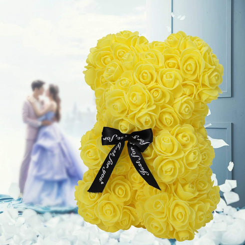 LINKLO Rose Bear Rose Teddy Bear -10 inch Artificial Rose Flower Bear, Gift for Wedding, Mothers Day and Anniversary, Including Transparent Gift B...